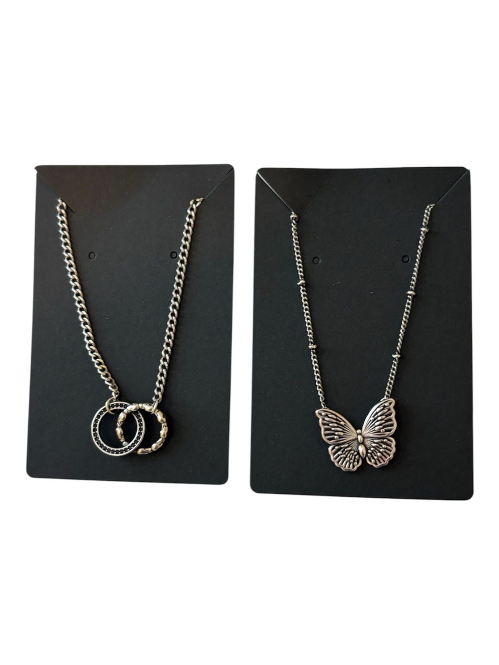 Two Pieces Silver Plated Necklaces Butterfly and Rings